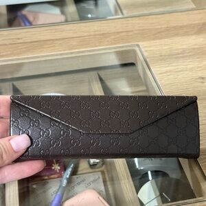 Gucci Dark Brown Embossed Eyeglass Case